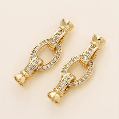 TEMU 2pcs 14k/18k Gold Plated Brass Link Clasp With Zirconia For Making Accessories Suitable For Bracelet Necklace Crafting Image
