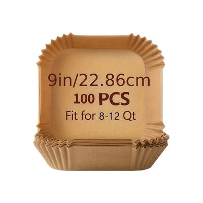 TEMU Pack Of 100 Square Parchment Liners For Air Fryers, Measuring 9 Inches, Designed For 5 To 8 Quart Air Fryers, Featuring A Design., The Of Food Image