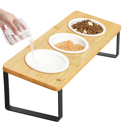 TEMU Raised Cat Food Water Bowl Elevated Tilted Kitty Dishes Set Of 3 Ceramic Dish For Indoor Cats Orthopedic Pet Food Stand Anti Vomiting 3 Bowl Cat Feeder Easy Assembly () Image