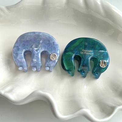 TEMU 2pcs Acetate Oval M-shaped Hair Clips For Women - Elegant Marble Design In Blue, Pink & Orange - For Everyday Use - Casual And Formal Hairstyles Image