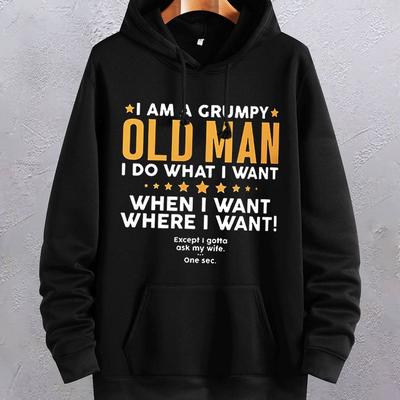 TEMU I'm A Old Man Print Hoodie, Men's Hooded Pullover With Fleece, Warm Sweatshirt With Long Sleeves And Kangaroo Pocket For Men For Fall And Winter, As Gifts Image