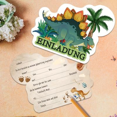 "TEMU 12 Dinosaur Party Invitation Cards - Dinosaur & Palm With "einladung" Text, ' Birthday Celebrations, Showers, And Dinosaur-themed Events, Party Invitations | Dinosaur Theme | Quality Paper Cards" Image