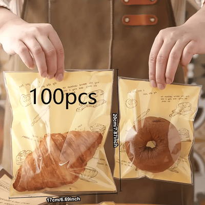 TEMU Self-adhesive Baking Bags- Transparent Cellophane, Snack& Gift Pouches For Croissants, Doughnuts, Cakes, Kitchen Accessories, 5.04x6.3 Inches/6.65x7.87 Inches Image