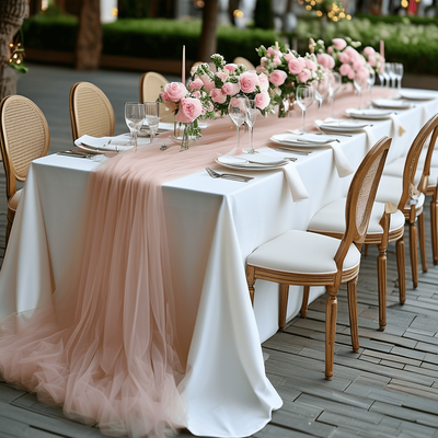 TEMU 2pcs Elegant Light Pink Tulle Table Runner - Weddings, Outdoor Weddings, Engagements, Birthdays, Christmas, Valentine's Day, And New Year Decorations Suitable For Festive Party Tables Image