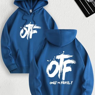 TEMU Men's Otf Graphic Hoodie - Casual Polyester Pullover With Kangaroo Pocket, Long Sleeves, Machine Washable Image