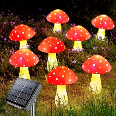 TEMU 8/12/20 Pack Solar-powered Mushroom Lights Outdoor Garden Decor - Vibrant Red With White Polka Dots, 8 Lighting , Durable Plastic For Lawn, Pathway, Camping & Party Decoration Image