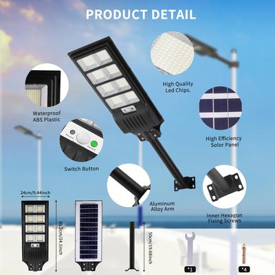 TEMU 1pack 720 Leds Solar Street Lights Outdoor 6500k Solar Garden Lights Ip65, Solar Powered Security Flood Lamp With Motion Sensor For Yard, Garden, , Patio, Front Door, Road Wall Lamp Image