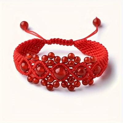 TEMU Exquisite Handcrafted Red Rope Bracelet - Ethnic Style, Charm Accessory Image