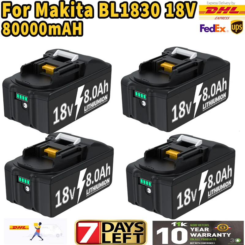 NEUE Für Makita BL1830 Batterie 18V 8000mAh Ersatz Batterie Für BL1860 BL1850 BL1840B Werkzeug Akku & 6A ladegerät Image