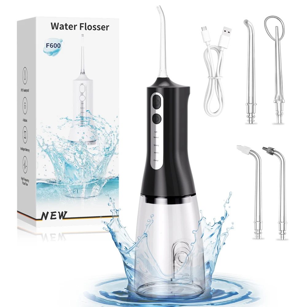 Dental Oral Irrigator Water Flosser Mundwaschmaschine IPX7 Zahnreiniger Tragbar 4 Düsen 3 Modi USB wiederaufladbar 350 ml Image