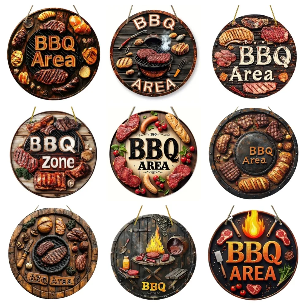 Kreisförmiges Holzschild im 2D-Retro-Grillbereich, geeignet für Zuhause, Küche, Bar, Caf É, Veranda, Partydekoration, Weihnachtsgeschenke Image