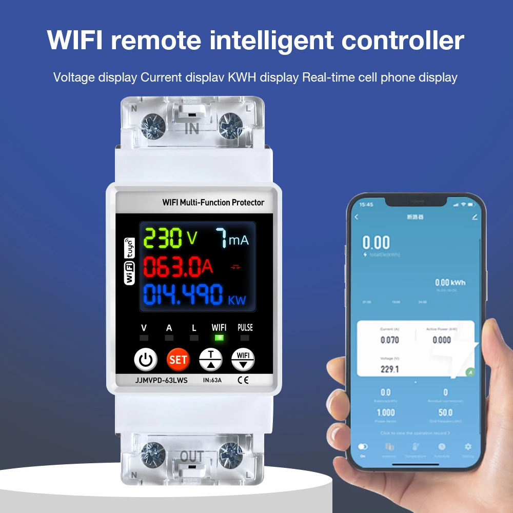 Tuya WiFi Automatische Wiedereinschaltung Schutz Energie Meter Timer Schalter Relais Intelligente Leistungsschalter Spannung Schutz Gerät Image