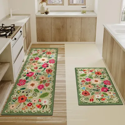 Boho Floral Kitchen Mat Modern Farmhouse Kitchen Rugs and Mats Anti-Fatigue Non Skid Washable Bohemian Kitchen Runner Carpet