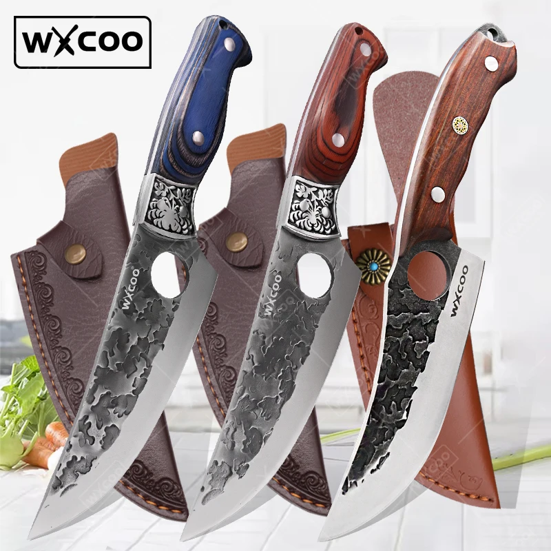 WXCOO Full Tang Küchenmesser, handgefertigt, geschmiedetes Hackmesser, Fleischkoch, Kochmesser, Edelstahl, Schneidemesser, Holzgriff Image