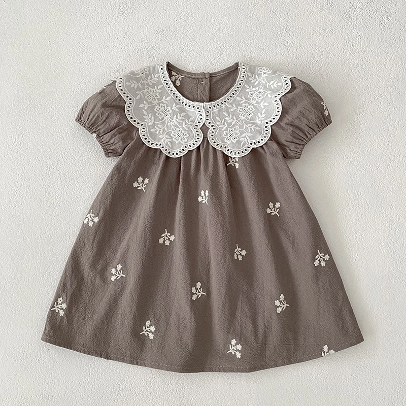 Mädchenkleider Kinder Baby Lässige Baumwolle Blasenärmel Lüften Sommer Prinzessin Im Freien Baby Mädchen Sticken Sie das Sommerkleid Image