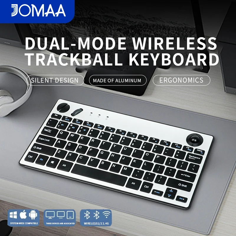 JOMAA Kabellose Tastatur mit Trackball Air Mouse 1600 dpi Bluetooth-Tastatur für TV, iPad, Telefon, Laptop, Slient Click-Tastatur Image