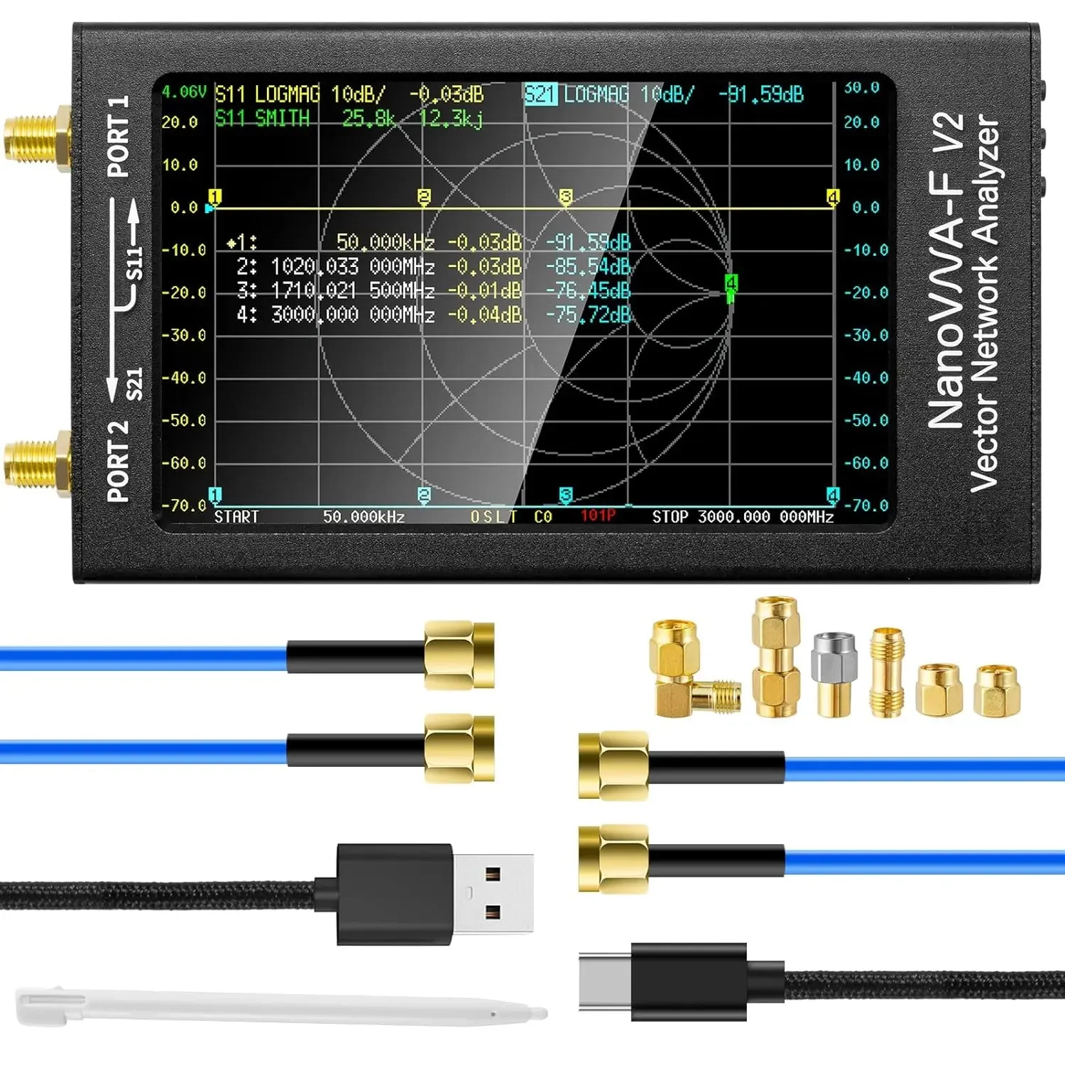 Nanovna-F V2 Vektor-Netzwerkanalysator 50 kHz-3 GHz Antennenanalysator Amateurfunk HF VHF UHF 4,3-Zoll-Bildschirm 5000 mAh Batteriemessung Image