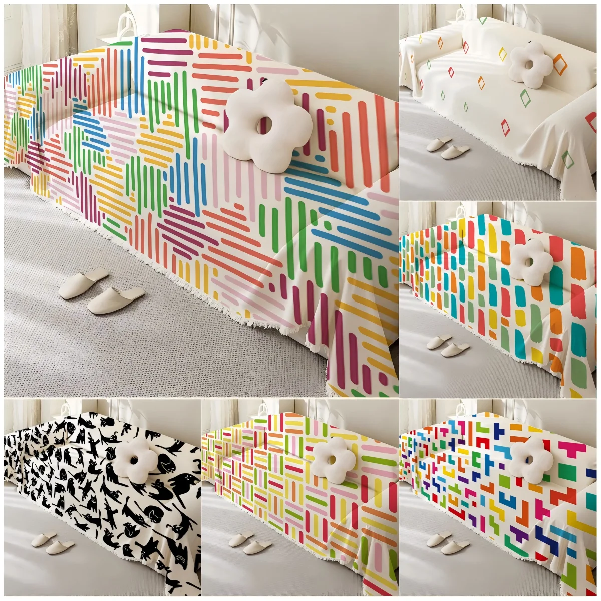 VIKAMA Sofabezug im skandinavischen Stil, vollständiger Bezug, vier Jahreszeiten, Netz, rot, Sofakissen, Handtuch, Stoff, Heimdekoration Image