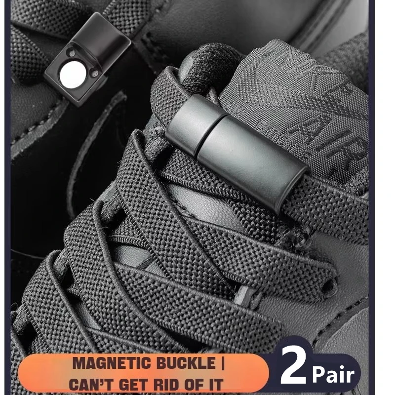 2 Paar elastische Schnürsenkel für Turnschuhe, Magnetverschluss, Schnürsenkel ohne Krawatten, Unisex, flach, ohne Krawatte, Schnürsenkel, Gummibänder für Schuhe, Zubehör Image
