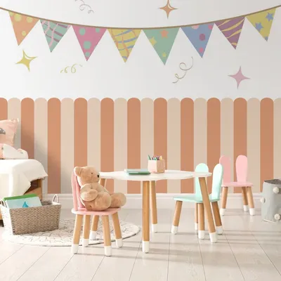 Mehrfarbige vertikale gewellte Tapete für Kinderzimmer, Wandkunst, Kinderzimmer, Wohnzimmer, Image