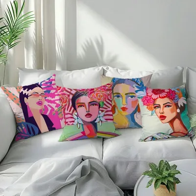Modern Empowered Woman Portrait Überwurf Kissenbezug Kissenbezug Schlafzimmer Wohnzimmer Dekor Keine Image