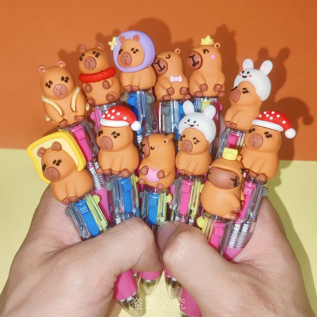 10 Teile/los Kawaii Capybara Mini 4 Farben Kugelschreiber Cartoon Nette Mehrfarbige Stift Kinder Schule Schreibwaren Büro Liefert Geschenke Image