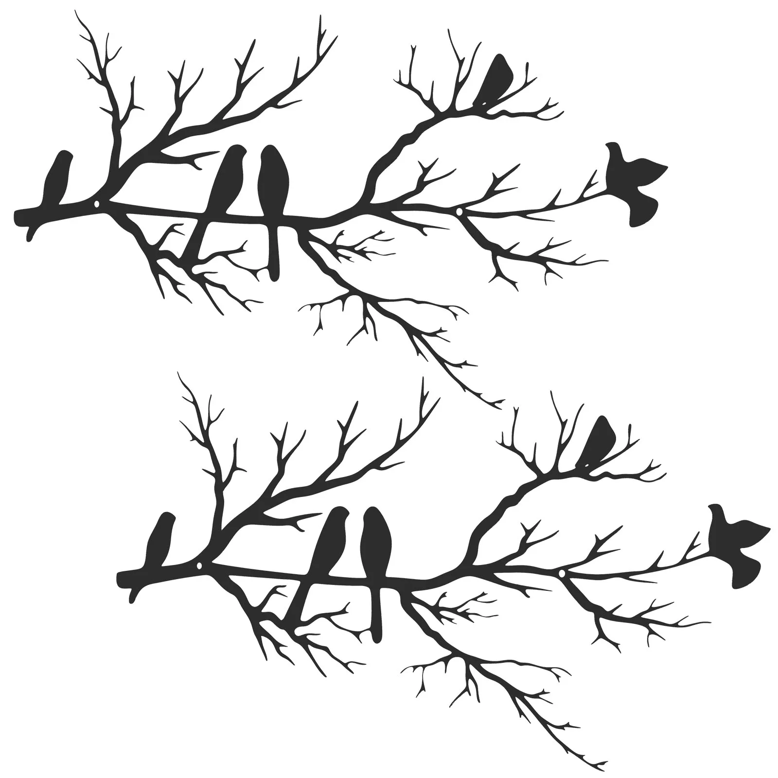 2Pcs Black Iron Branch Bird Style Wall Art Smooth Surface Branch Bird Silhouette Wall Decor for Home Balcony Garden Image