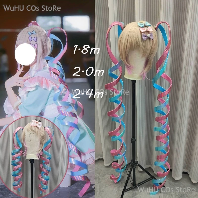 NEEDY GIRL STREAMER OVERDOSE Rain Kangel Cosplay Perücke Haar Pferdeschwanz Haarspange Lange Perücke Handgemacht 1,5M 2M Glänzendes Bandhaar Image