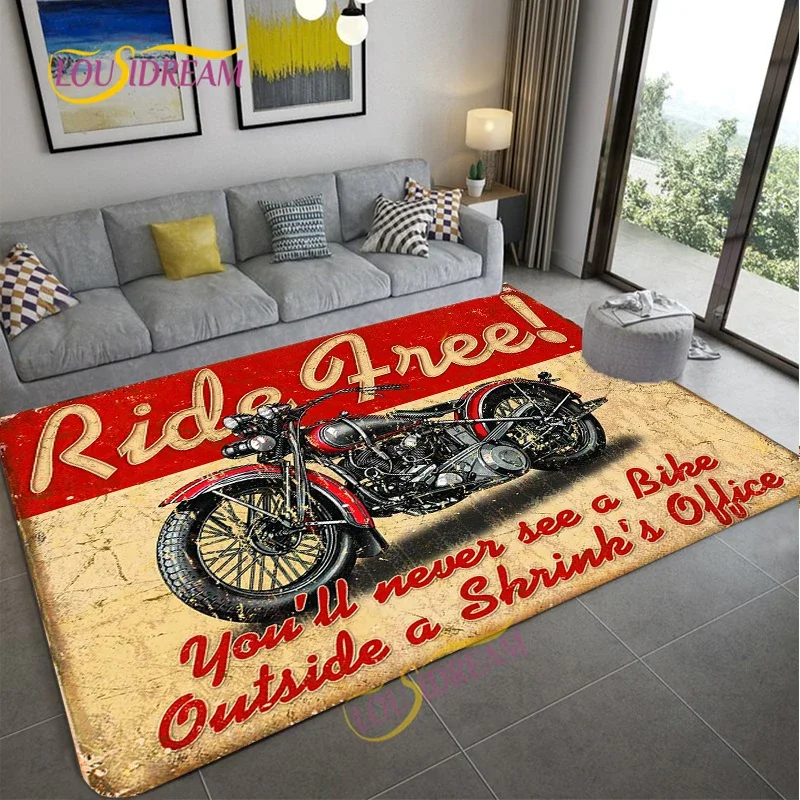 Retro-Motorrad-Teppich, Teppich, Moto-Fans, rutschfest, große Tür, Trittmatte, Badematte für Wohnzimmer, Schlafzimmer, Eingang, Heimdekoration Image