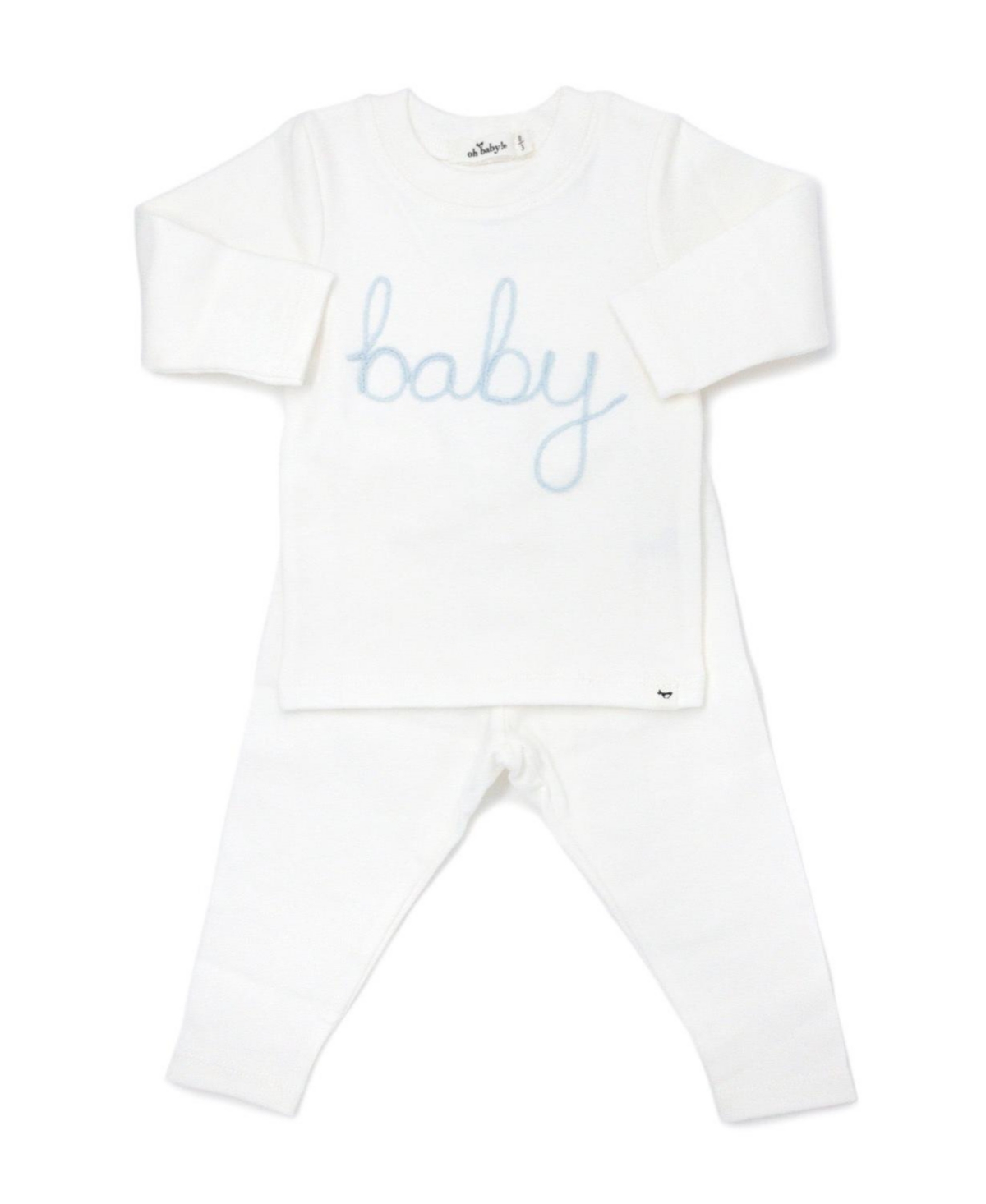 oh baby! "baby" Embroidered Two Piece Set - Baby - Cream/Blue