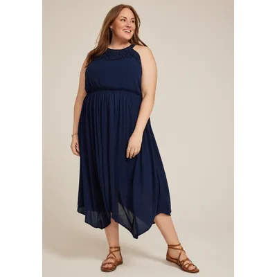 Maurices Plus Size Women's Bare Crochet Halter Neck Midi Dress Blue Size 3X