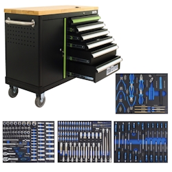 TRUTZHOLM Werkstattwagen DELUXE 6 Schubladen + Tür - 219 tlg. bestückt Werkzeugwagen Anthrazit/grün Image