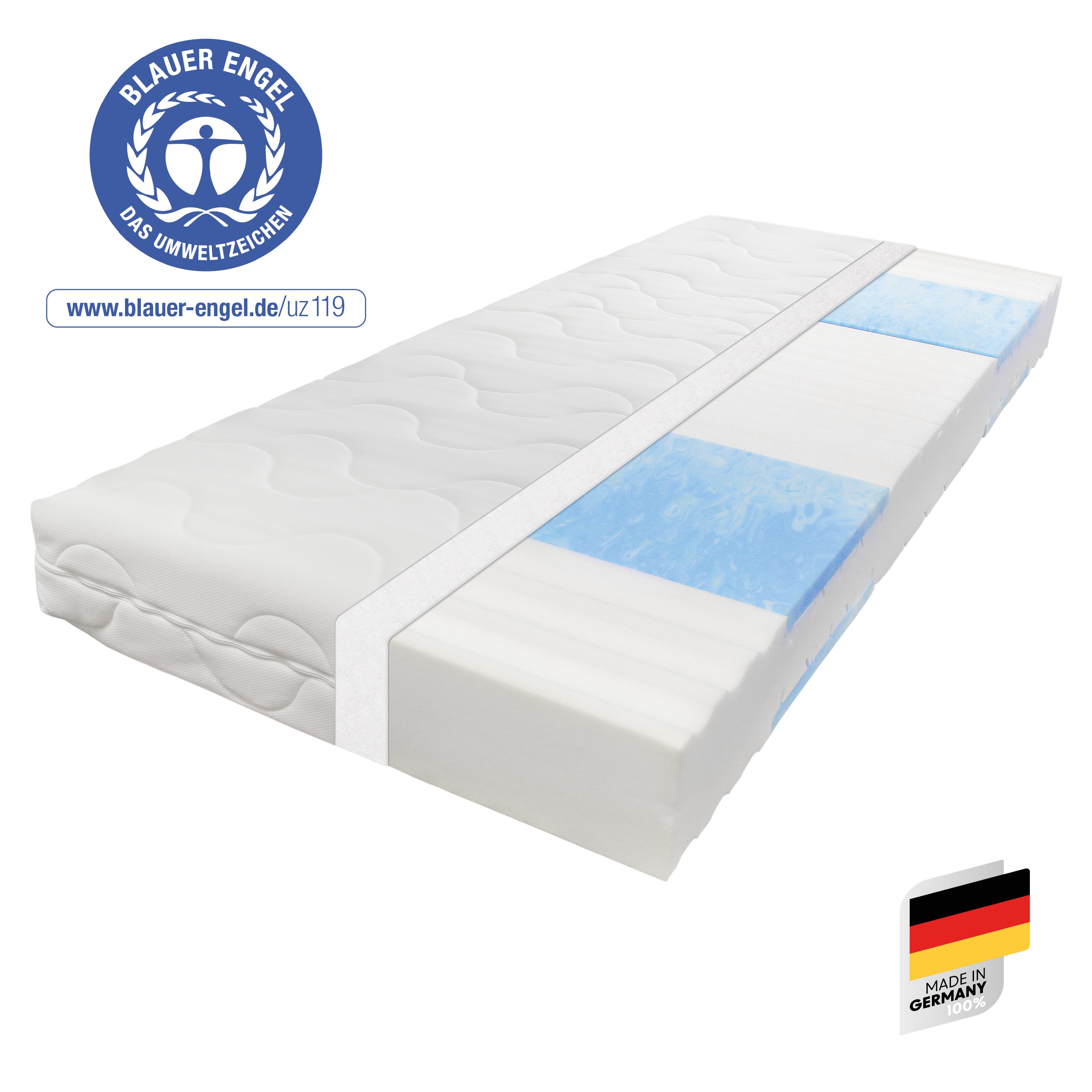 Kaltschaummatratze BECO "Blue Vision, Matratze in 90x200 und vielen weiteren Größen erhältlich", weiß, B:100cm H:18cm L:200cm, Obermaterial: 100% Polyester, Matratzen, Blauer Engel-Auszeichnung, atmungsaktiv, ergonomische Körperanpassung