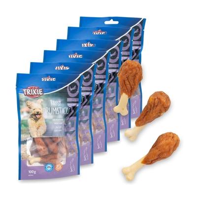 6x Trixie PREMIO Rabbit Drumsticks, Hundeleckerli mit Kaninchen, 8 Stück, 100g Image