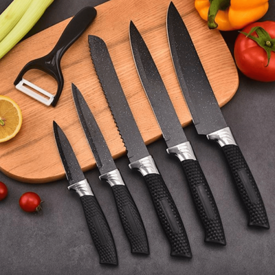 TEMU 6pcs Kitchen Knife Set - Includes 5 Kitchen Knives, 1 Peeler - Stainless Steel Cooking Knives Chef Knife Set For Cutting Meat & Vegetable Image