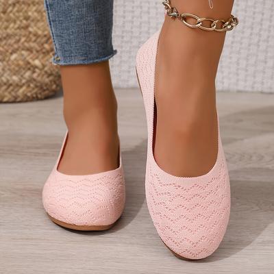TEMU Women's Slip-on Round Toe Flats - Soft Pink Fabric Upper, Breathable Tpr Sole, Shoes For Casual Attire, Round Toe Shoes Image