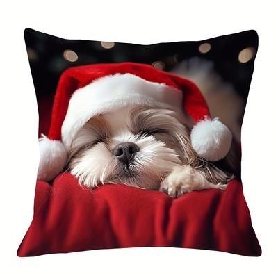 "TEMU Shih Tzu Christmas 18x18" - Zippered, Washable Decor ( Not Included)" Image