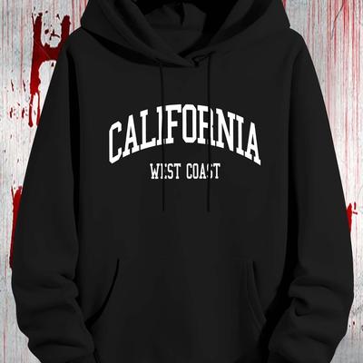 TEMU Men's California West Graphic Hoodie - Royal Blue Pullover With Kangaroo Pocket, Casual Streetwear Style, Soft Polyester Fabric, Fall/winter Essential Image