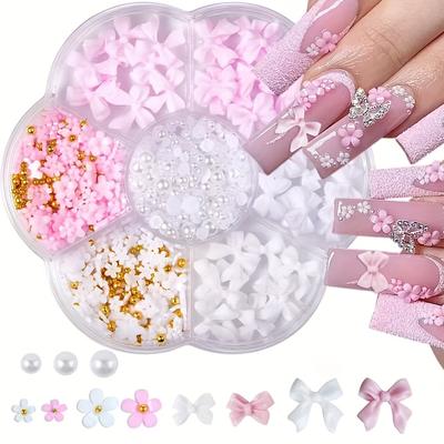TEMU Creative, 7-compartment Box With Bow, Flower & Pearl Nail Art Charms - Diy & Crafts, Nail Charms And Accessories Image