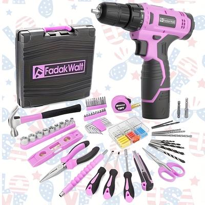 TEMU 12 V Cordless Drill, Cordless Drill Set, 3/8 Inch Keyless Drill , Pink Electric Screwdriver, 21+1 Torque Setting, Combination Drill With Li- And Charger Image