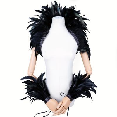 TEMU Carnival Gothic Style Feather Shawl Cuff Combination, Fashionable Vertical Collar Party Stage Dress Up Accessories Artificial Feather Image