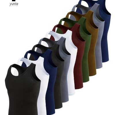 TEMU 11pcs Men's Sleeveless Athletic Tops - Breathable, Quick-dry Polyester Workout Shirts In Assorted Colors (black, White, Navy, Gray, Red, Green, Khaki) For Gym, Running, And Casual Wear Image