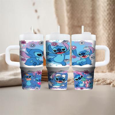 TEMU 1 14oz Water Bottle With Handle Coffee Cup With Stitch Doll Stainless Steel Heat And Cold Water Cup Coffee Cup Suitable For Car And Home Daily Use As A Gift For (with Straw) Image