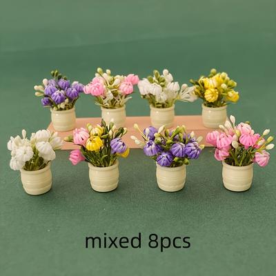 TEMU 8pcs Miniature Colorful Flower Pots With Plastic Tulips And - Ideal For Dollhouse, Fairy Garden, And Home Decor, Party Decoration | Arrangement | Detailed , Flower Decorations Image
