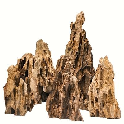 TEMU 5pcs Natural Pine Stone Aquarium Landscaping Rocks - Medium Decorative Stones For Fish Tanks, Bonsai, And Terrariums, Enhances Water Quality With Beneficial Growth Image