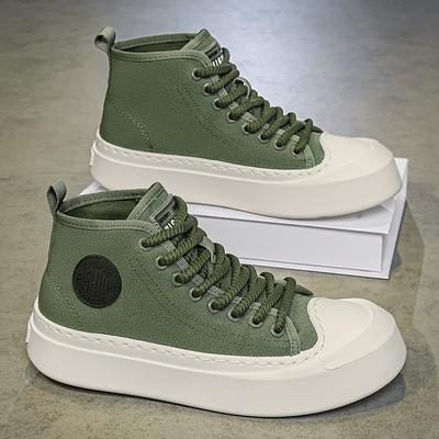 TEMU Men's High-top Casual Sneakers - Breathable Canvas Upper, Rubber Sole, Geometric For Outdoor, Streetwear & Daily Use - , Outdoor Sneakers | Stylish Casual Shoes | Canvas Upper Sneakers Image