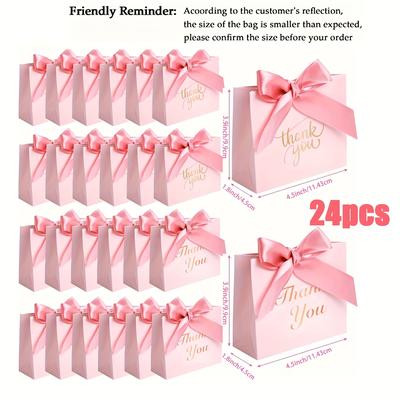 TEMU 24 Pack Pink Thank You Gift Bags With Bow Ribbon Weddings, Birthday Parties, Bridal Showers, Baby Showers, Graduation Event Gifts, Etc. Mini 4.5x1.8x3.9 Inch Paper Bags Image