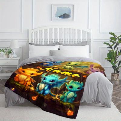TEMU 1pc Cozy Dragon Design Customizable Polyester Throw Blanket - Flannel, Lightweight, Warm, No Feathers, Electricity-free, Ideal For Sofa, Bed, Travel, Camping, Office, Couch, Chair Image