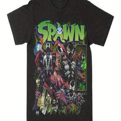 TEMU Men's 180g Soft Cotton Graphic T-shirt - Black Comic Print With Glossy Finish, Regular Fit Short Sleeve Round Neck Tee For Casual Wear, Casual Wear Tee | Graphic Tee | Durable Cotton Fabric Image