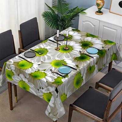 TEMU 1pc Fresh With Daisy Print Polyester Tablecloth, Suitable For Home, Kitchen, Restaurant, Party, Holiday - Indoor/outdoor Use Image
